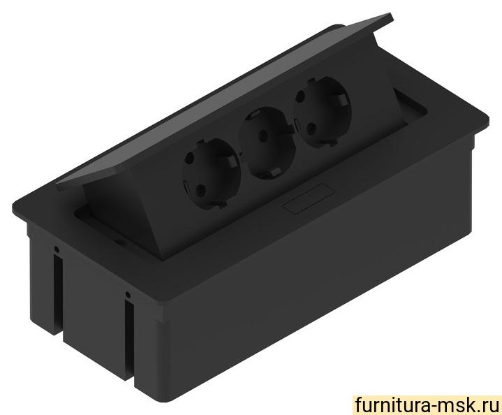 TR19.0003.08.061 KWADRO Прямоугольный удлинитель для стола  3x  schuko кабель с вилкой черный